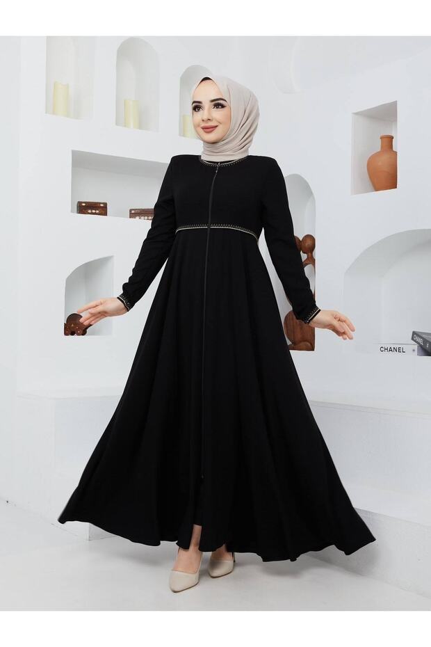Summer Mevlana Model Patterned Sleeves and Waist Flared Overcoat
