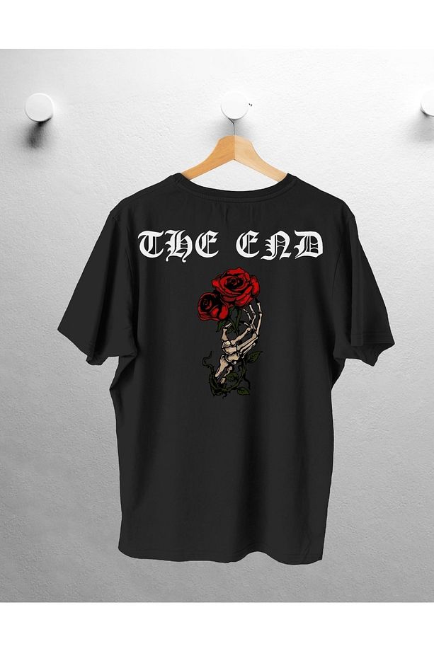 Oversize Tshirt Siyah Gül Ve The End Baskı - 1