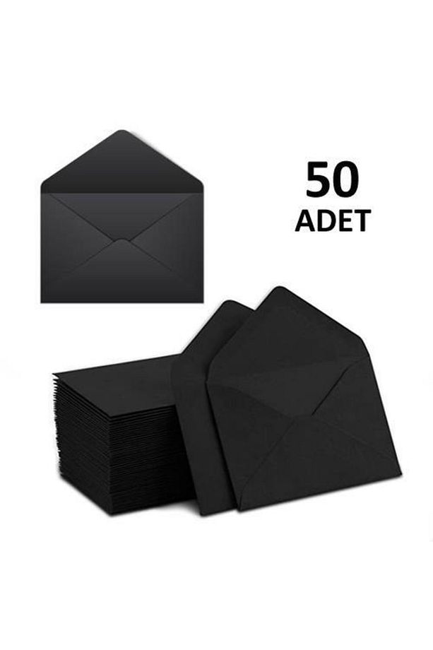 50 Adet, Mini Zarf, 7x9 Cm, Siyah Renk Zarf, Kartvizit Not Zarfı - 1