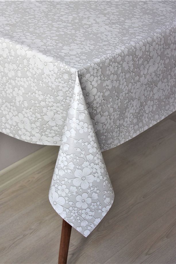 Astarlı Silinebilir Pvc Muşamba Masa Örtüsü Gri Yonca - 158-B1 - 2