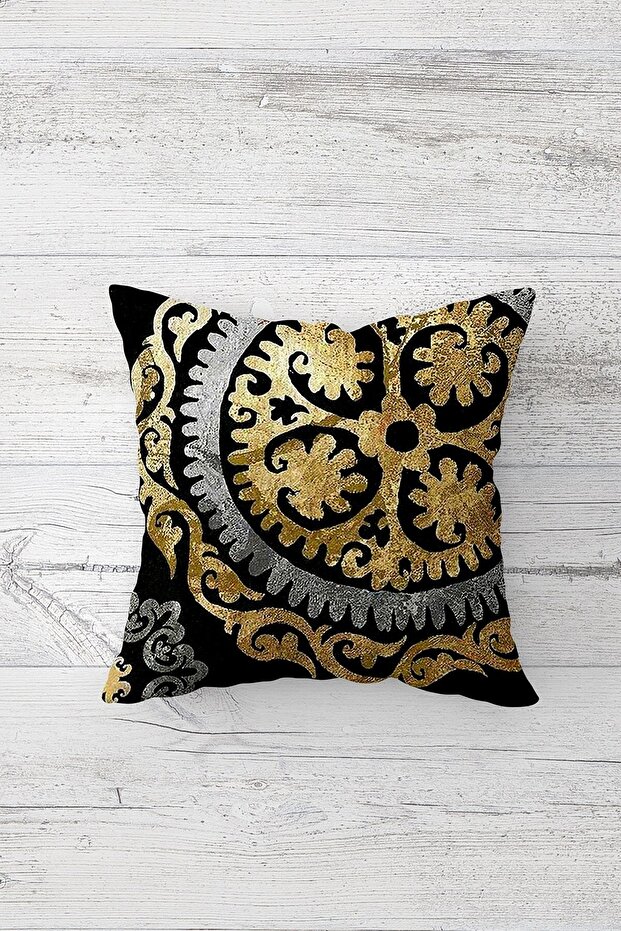Metallic Gold Crest Pattern One Side Print Hidden Zipper Pillowcase Throw Pillow Sofa Cushion Case - 1