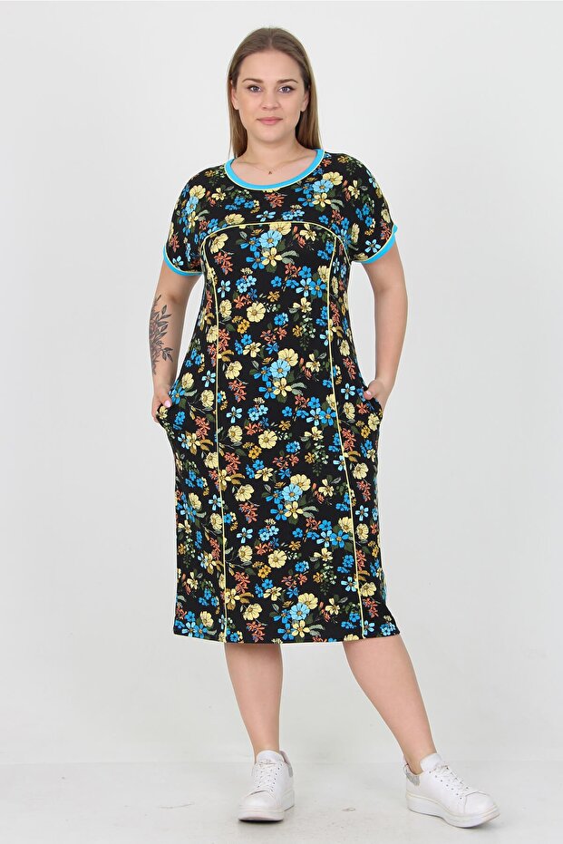 Women's Viscose Floral Patterned Large Size Summer Dress Aysl31