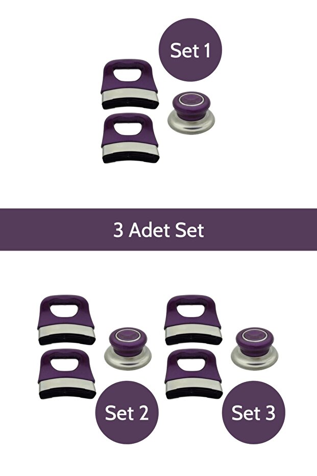 Mor Tencere Tava Kulp Seti 3'lü Set Sap Kulp Tutamak Seti Tencere Sapı (3 ADET SET) - 3