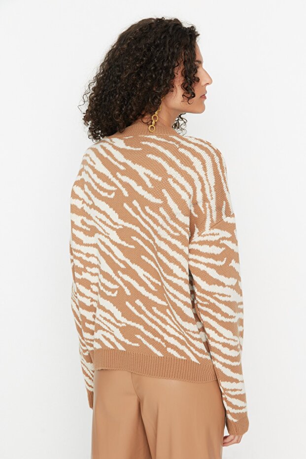 Kamel gemusterter Strickpullover TWOAW22KZ0499 - 5