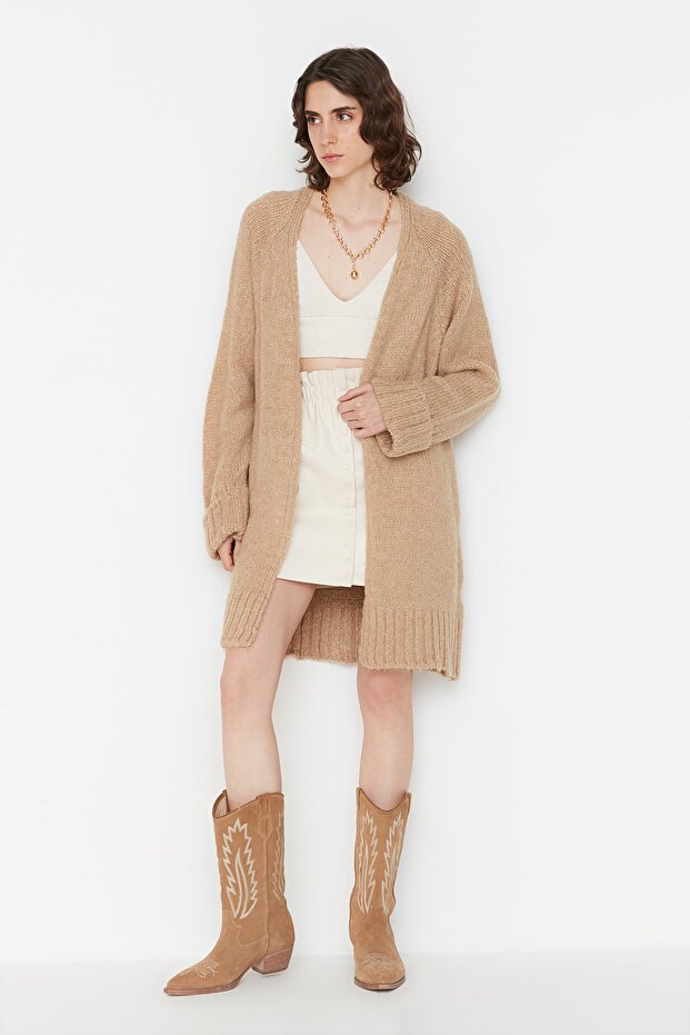 Camel Geniş Kalıp Yumuşak Dokulu Triko Hırka TWOAW21HI0555 - 3