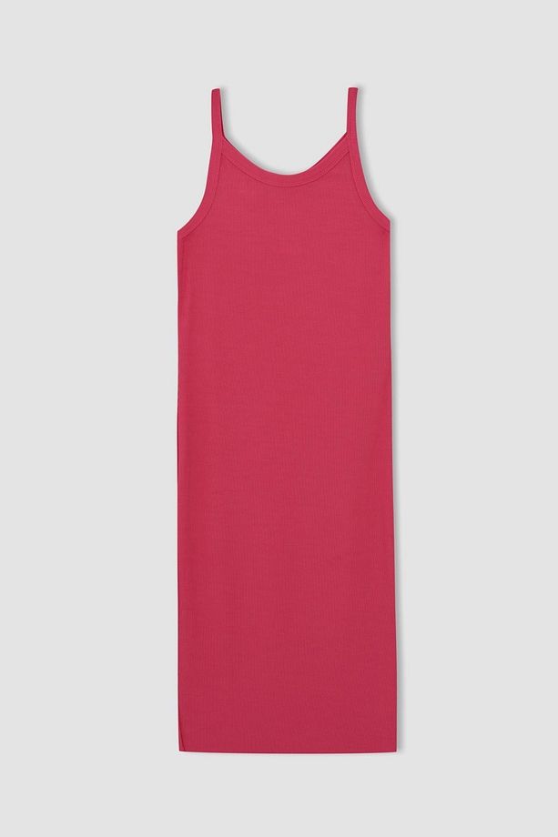Bodycon Askılı Midi Örme Elbise - 8