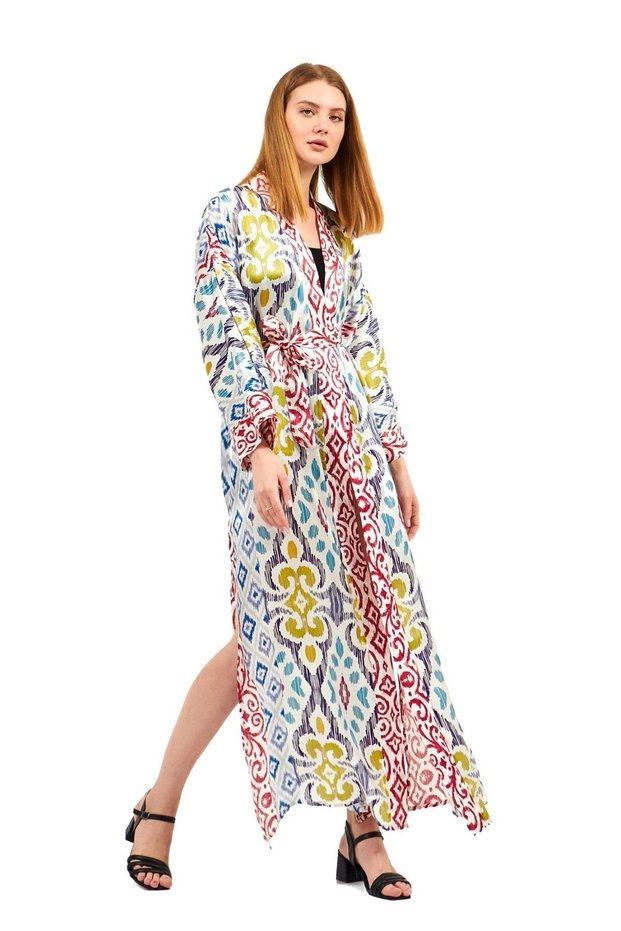 100% Silk Kimono Dressing Gown Caftan Ethnic Patterned