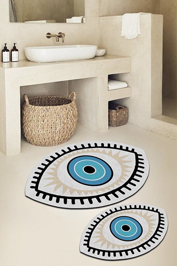 Digital Printed Non-Slip Base Evil Eye Bath Mat Double Toilet Set (40x60) (60x100)-p22