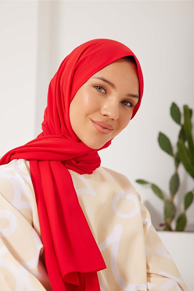 Women's Crepe Shawl Cherry Red - 9