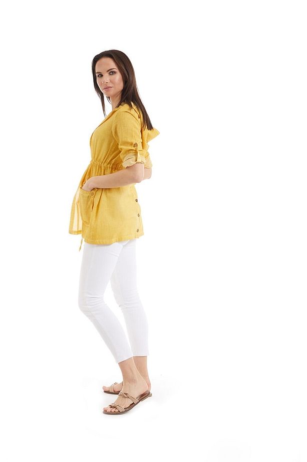 Şile Bezi Sarı Kapüşonlu Tunik - 6