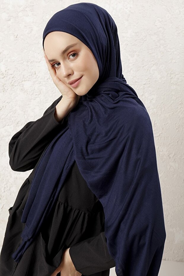 Combed Cotton Shawl Sky Navy Blue
