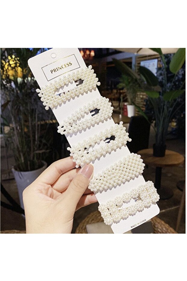 Women's 5-Piece Pearl Model Side Snap Hair Clip Set
