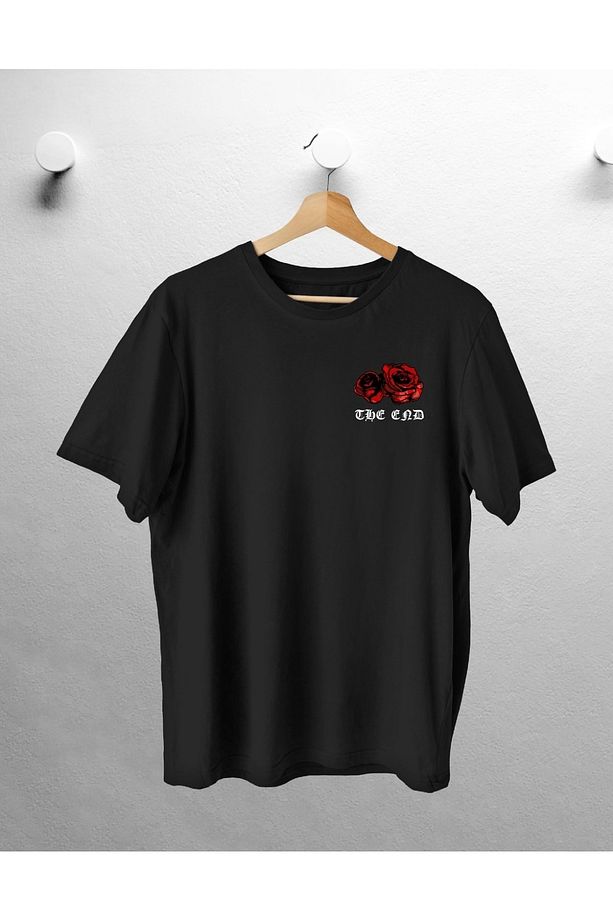 Oversize Tshirt Siyah Gül Ve The End Baskı - 2