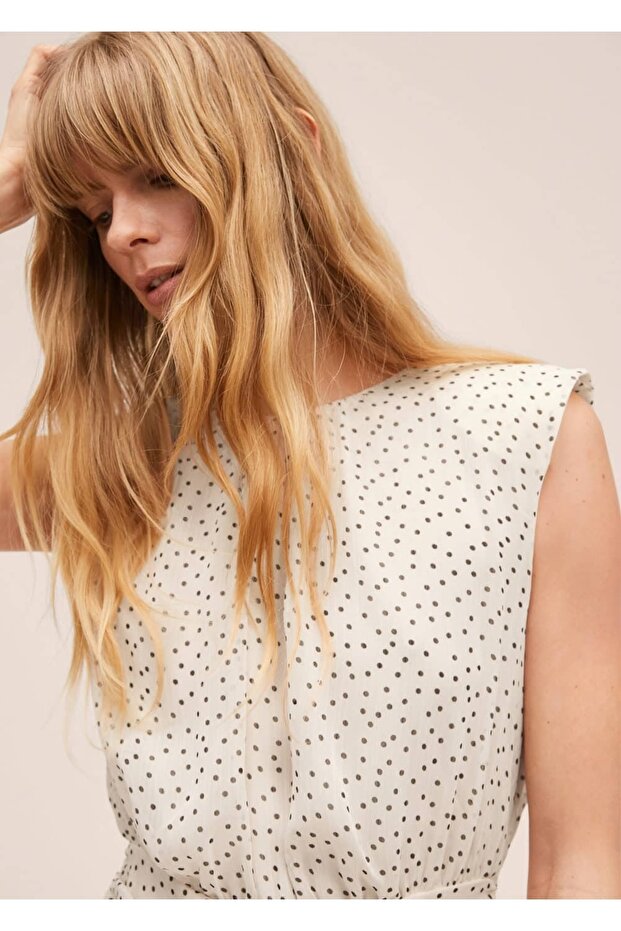 Puantiyeli Büzgülü Elbise - 5