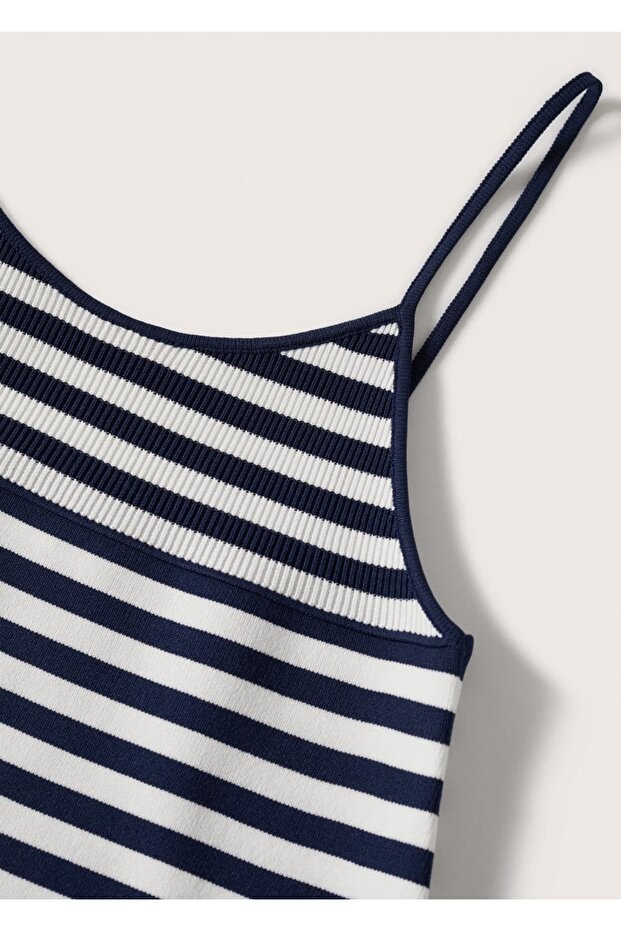 Çizgili Lastikli Elbise - 5