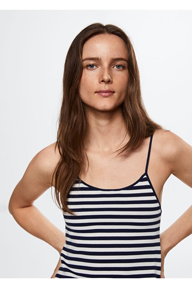 Çizgili Lastikli Elbise - 6