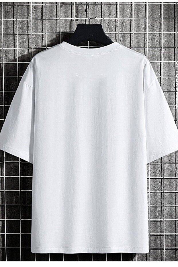 Unisex Oversize T-shirt Bardak Ön Baskılı Beyaz - 2