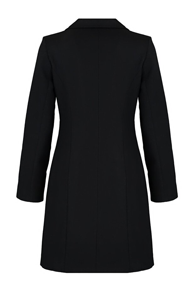 Schwarzer, taillierter, langer Kaschmirmantel aus Wolle - 8