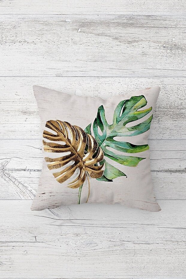 Tropical Gold Green Leaf Double Sided Printed Hidden Zippered Throw Pillow Seat Pillow Cover