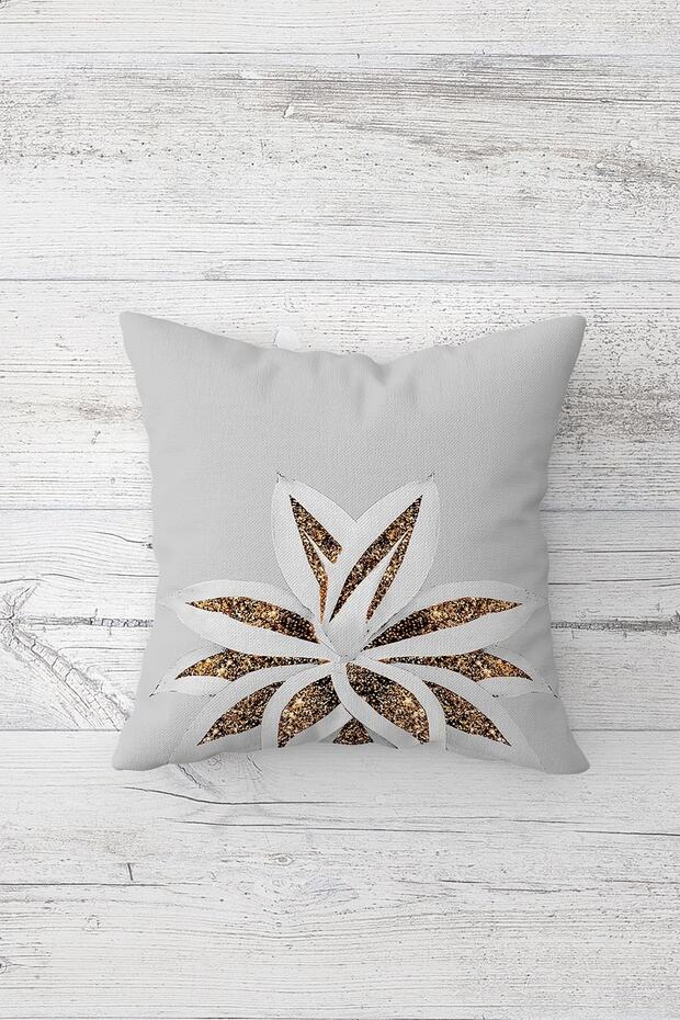 Gold Glitter Patterned Lotus Flower Double Sided Printed Hidden Zipper Throw Pillow Seat Pillow Cover