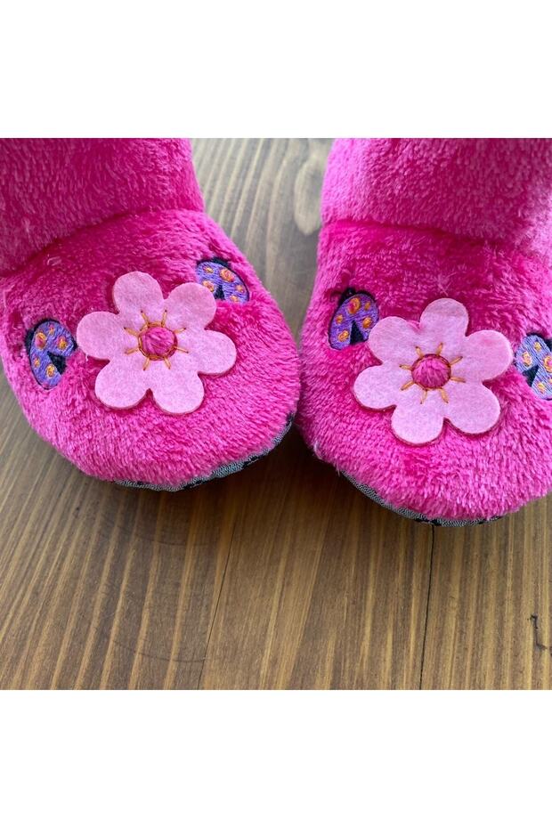 Çocuk Panduf Çiçekli Koyu Pembe - 3