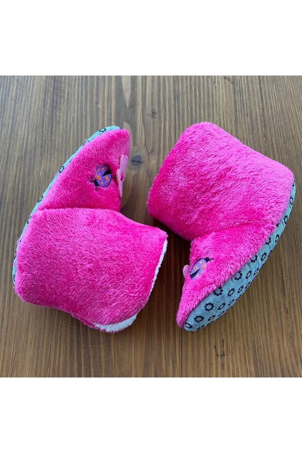 Çocuk Panduf Çiçekli Koyu Pembe - 4