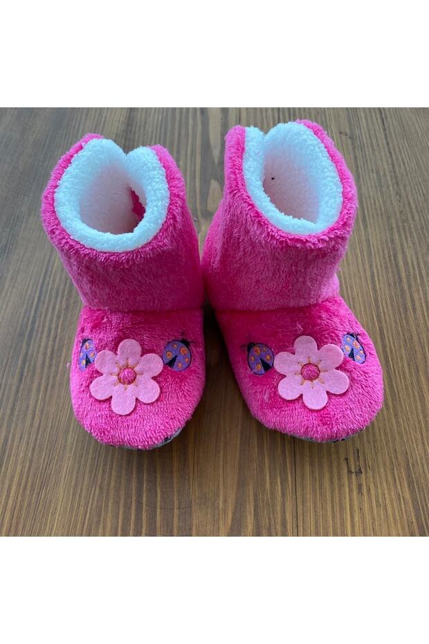 Çocuk Panduf Çiçekli Koyu Pembe - 5
