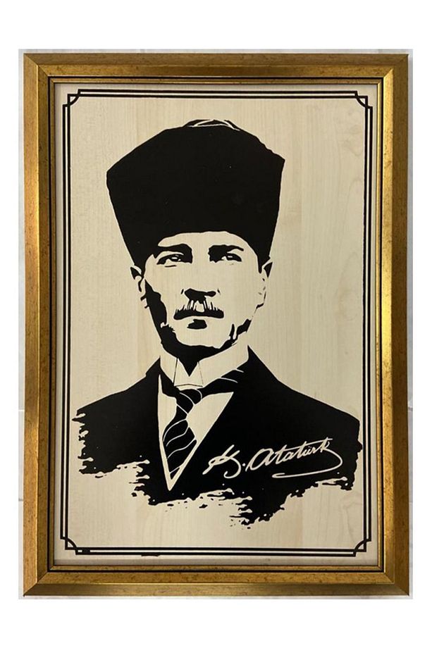 Atatürk Resmi Çerçeveli 40x56 Cm 8mm Ahşap Üzerine Baskı - 1