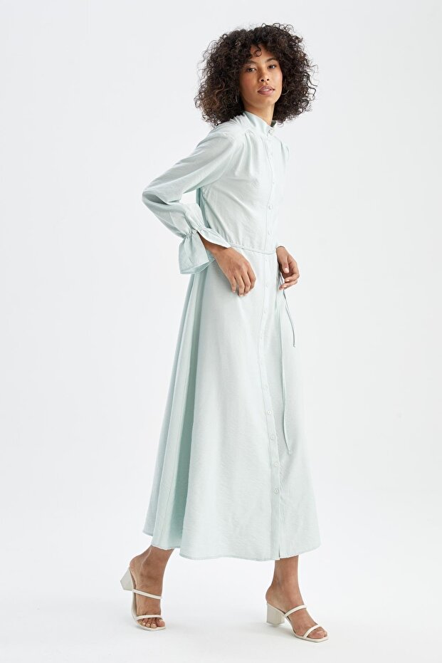 Šaty Regular Fit s polovičním rolákem, maxi šaty s dlouhým rukávem - 4