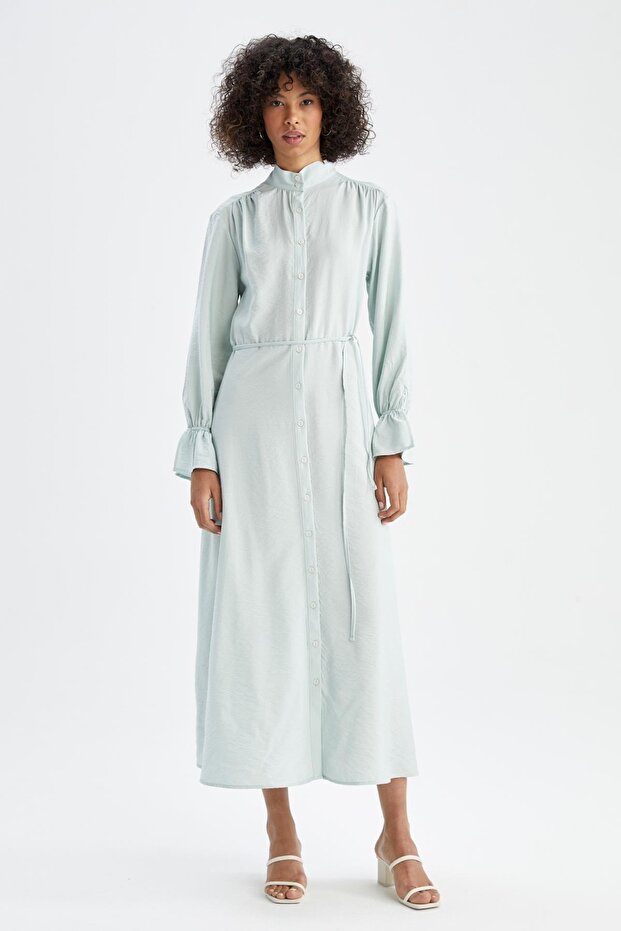 Šaty Regular Fit s polovičním rolákem, maxi šaty s dlouhým rukávem - 5