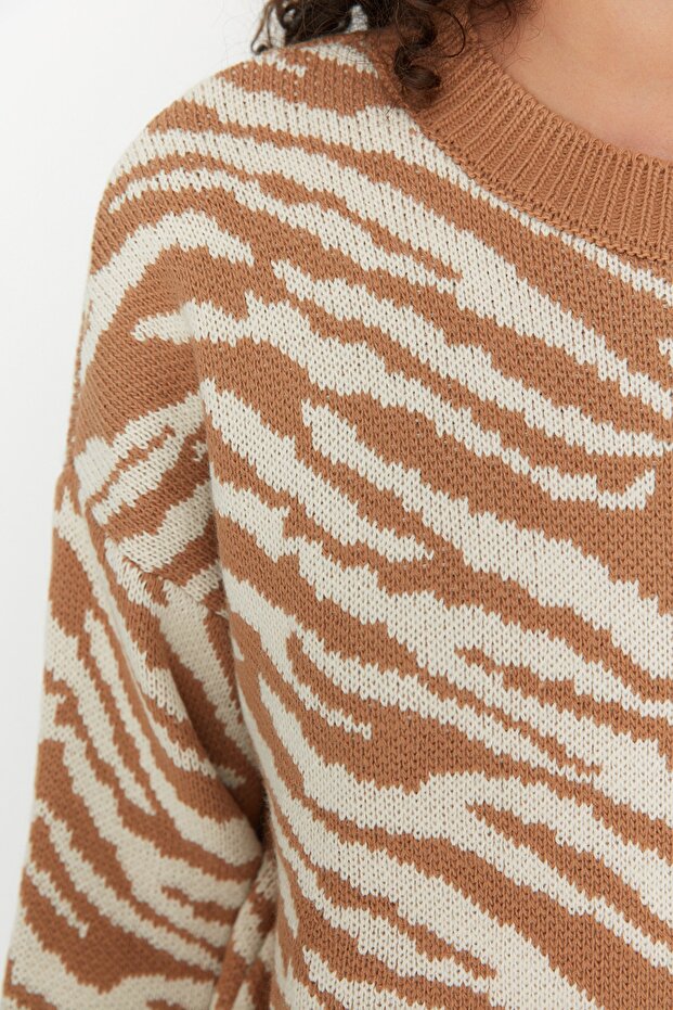 Kamel gemusterter Strickpullover TWOAW22KZ0499 - 4