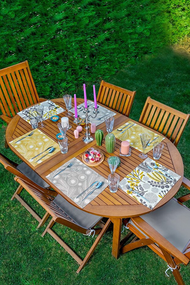6-Piece Yellow Gray Tropical Flowers Specially Designed Decorative Presentation Coaster - American Service Set