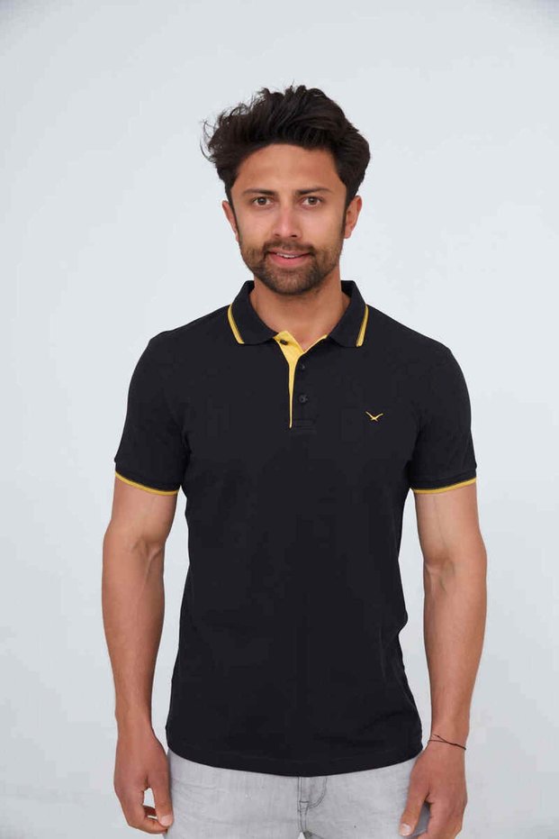 Men's Polo Neck 100% Cotton T-shirt 4614 Black-Yellow