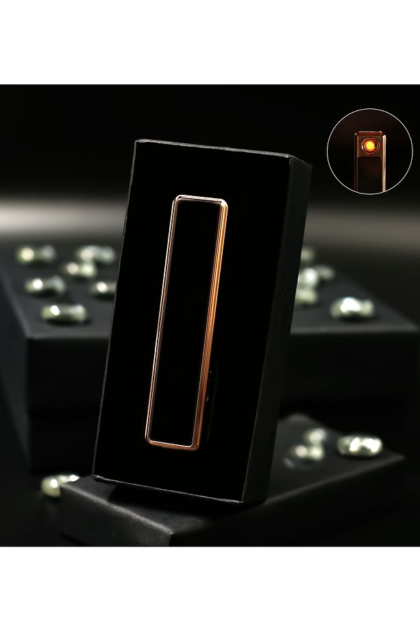 Siyah Usb Şarjlı Elektronik Çakmak & Siyah Renkli Metal Sigara Kutusu Hediye Seti - 2