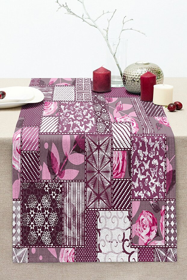 Patchwork Pattern Digital Printed Modern Stitched Raschel Knitted Runner - 1