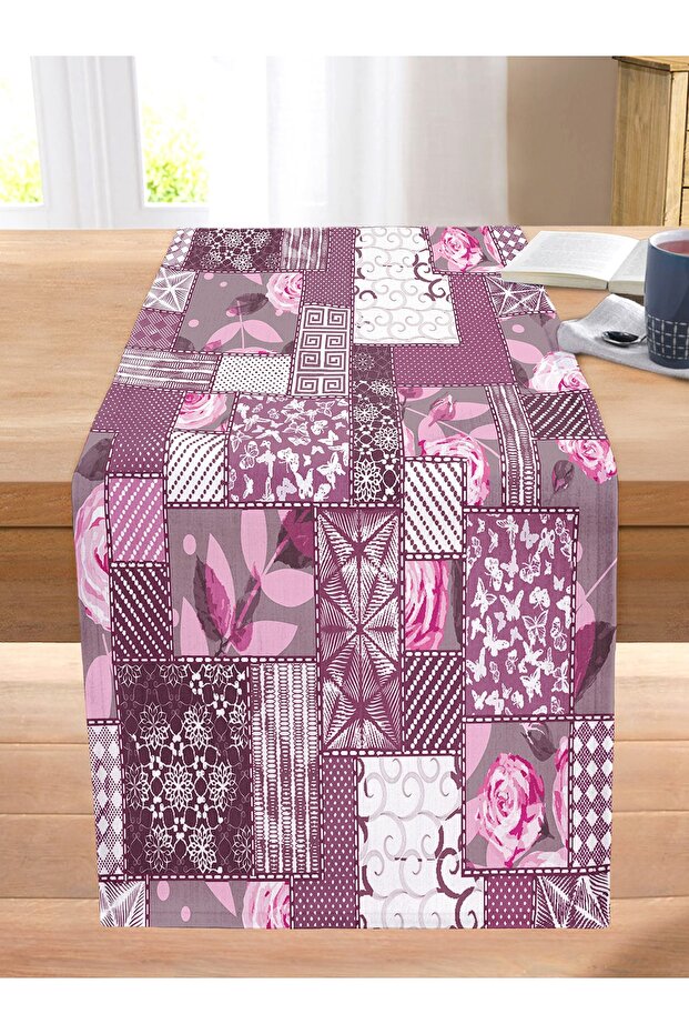 Patchwork Pattern Digital Printed Modern Stitched Raschel Knitted Runner - 2