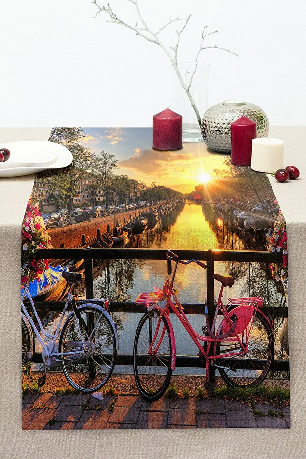 Landscape Patterned Digital Printed Decorative Stitched Raschel Knitted Runner