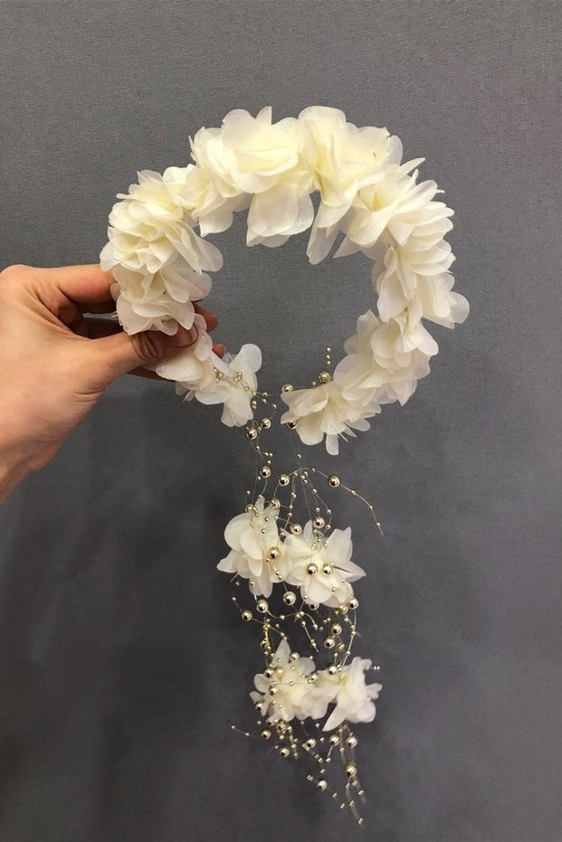 Cream Laser Flower Crown for the Most Beautiful Brides – Crown, Crystal Stone, Stylish Model, Bridal Crown, Hair Accessory