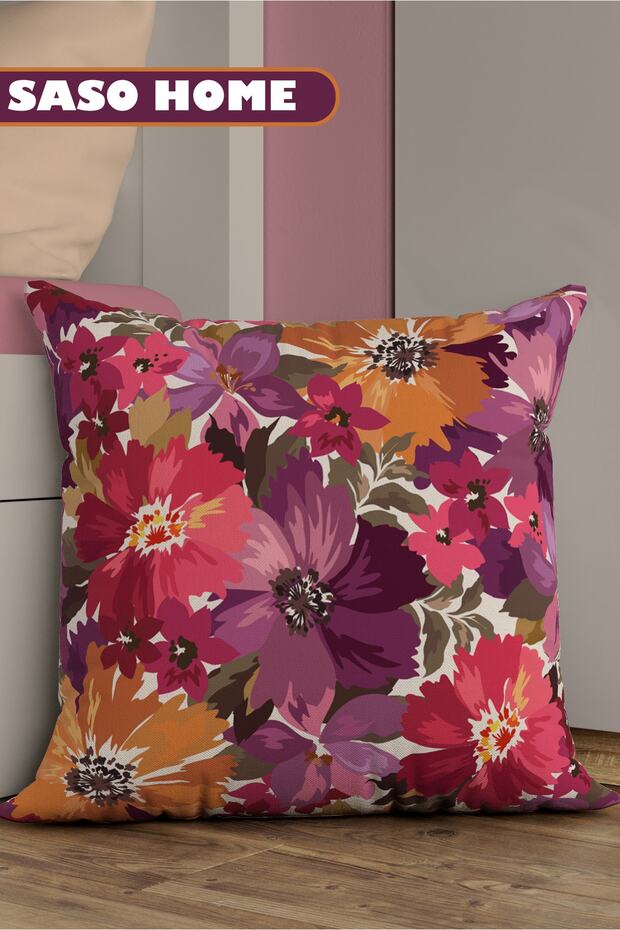 Goodmorning Spring Flowers - Purple Flowers Patterned Decorative Gift Throw Pillow - Pillow Case