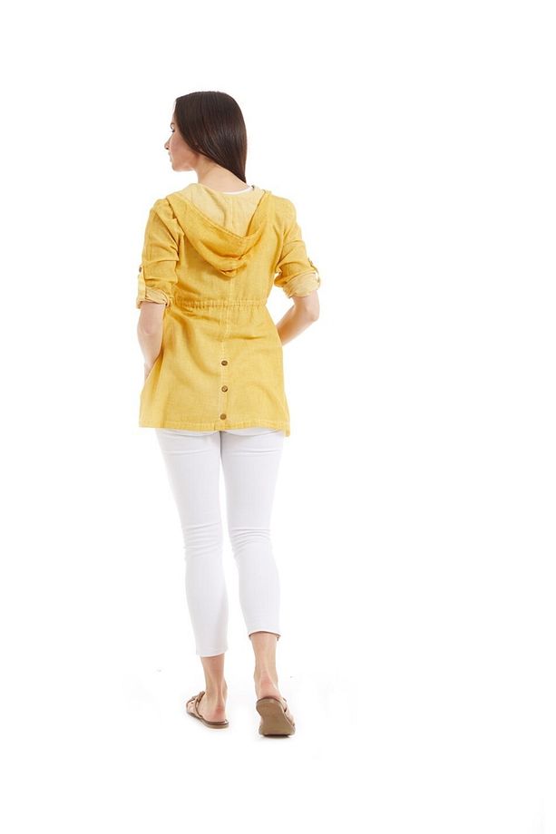 Şile Bezi Sarı Kapüşonlu Tunik - 7