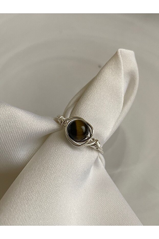 حلقة سلك من الحجر الطبيعي على شكل عين النمر - 1