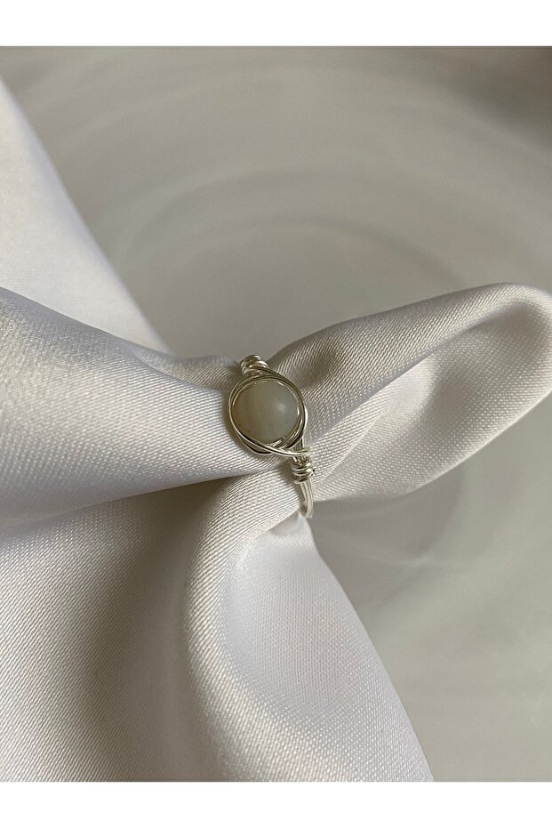 White Agate Natural Stone Wire Ring