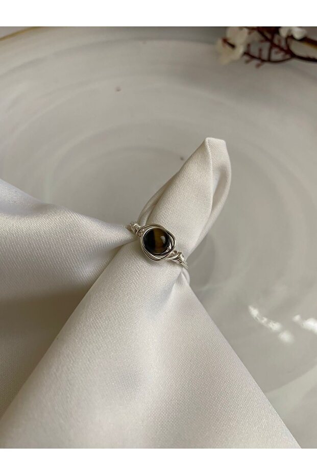 حلقة سلك من الحجر الطبيعي على شكل عين النمر - 2