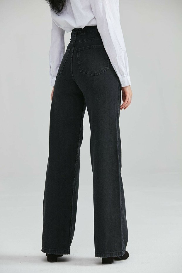 Unfading Black Lycra Super High Waist Wide Leg Jean Loose Wide Leg Jeans