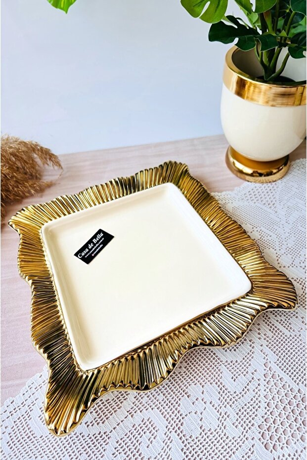 Valonia Gold Large Size Square Presentation Service 26cm