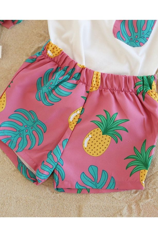 Çocuk Ananas Desenli Regular Fit Kolsuz Atlet Yüzme Şort Takım - 3