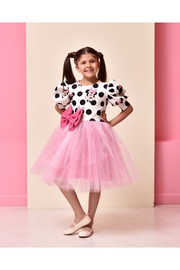Eylul Elif Butik Minnie Mouse Desenli Kız Çocuk Elbise - 1