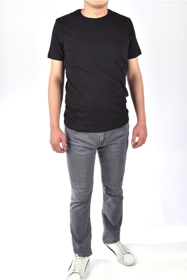 Crew Neck Plain T-Shirt/black/m