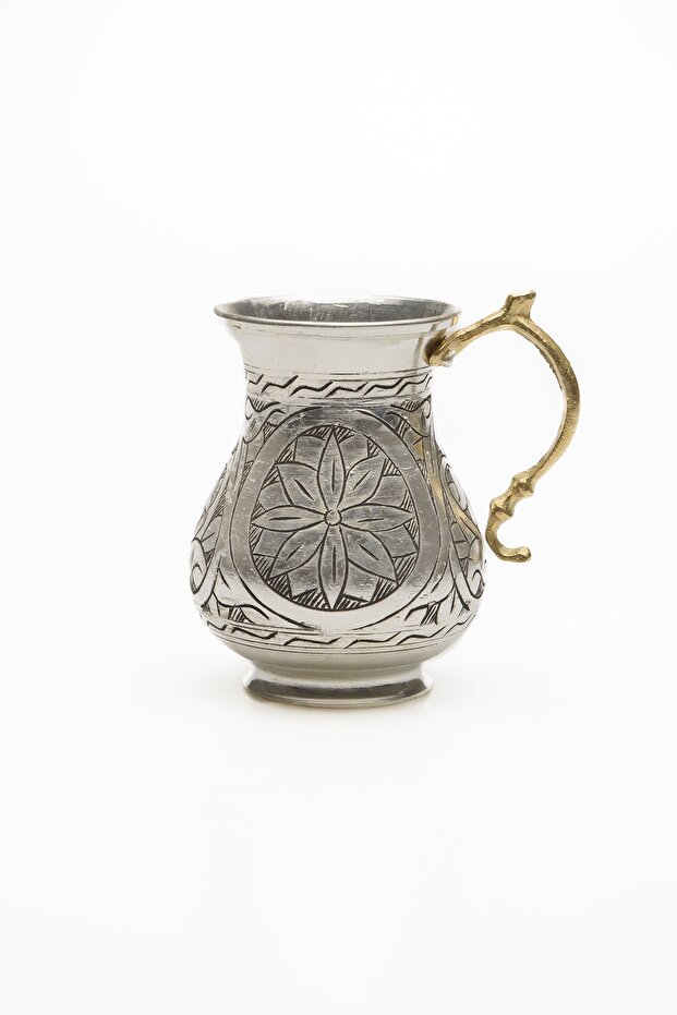 Dmt Gaziantep Copper Hand Embroidered Water and Ayran Cup Length 10.5cm Width 6cm Thickness 3mm Tinned