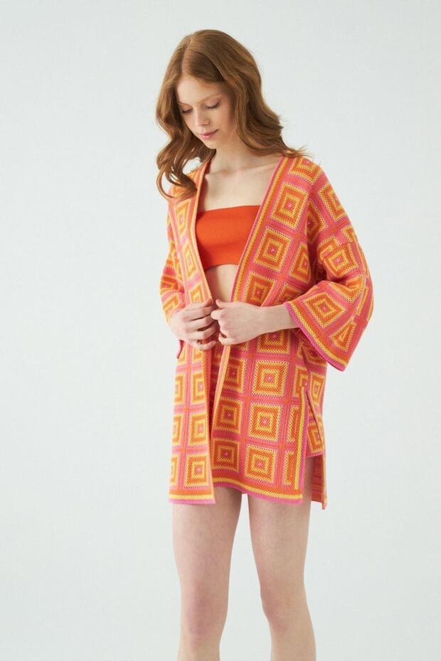 Geometric Pattern Crochet Effect Multi Kimono - 1